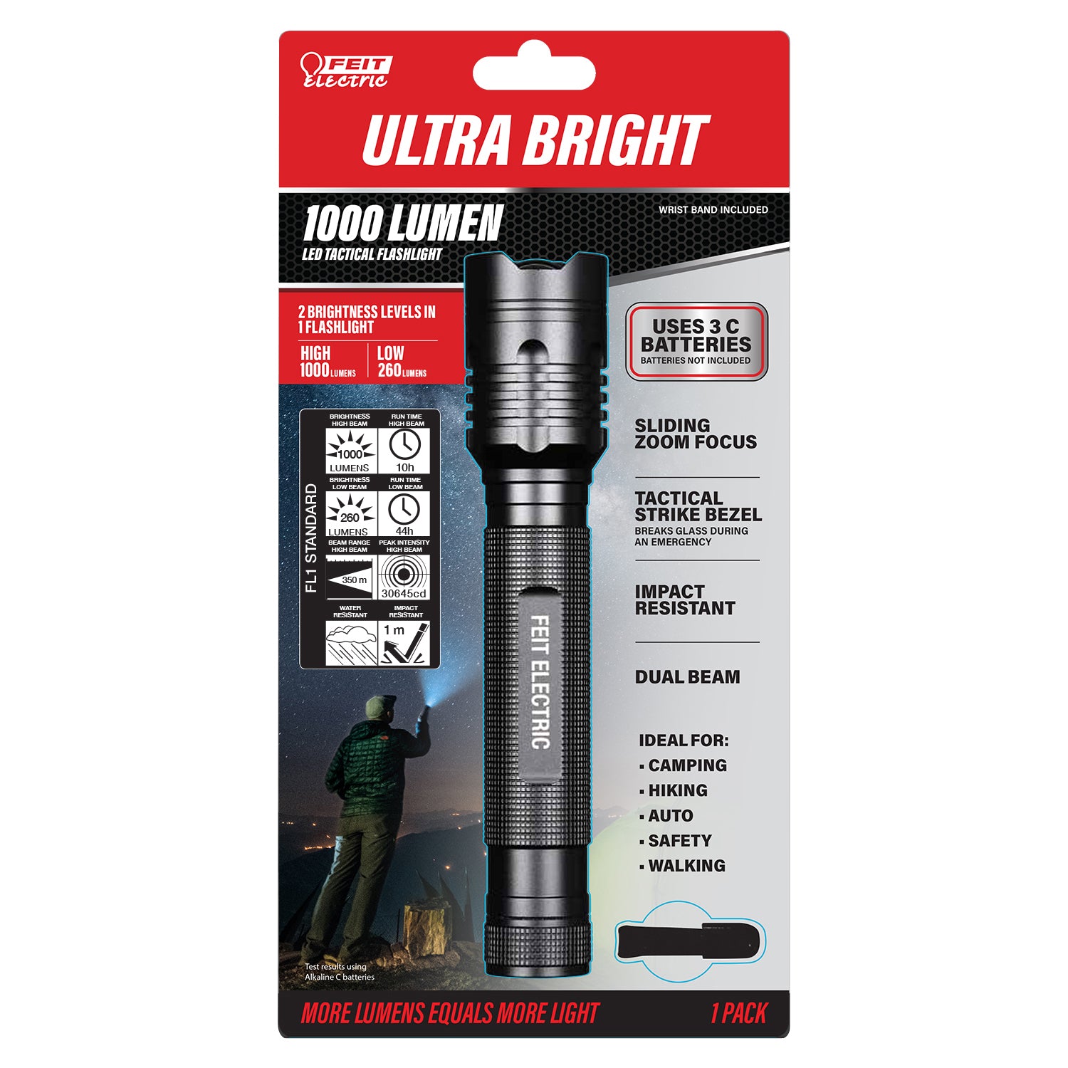 Feit ULTRA BRIGHT LED Tactical Flashlight 1000LM (3 PACK) 61312-FETc