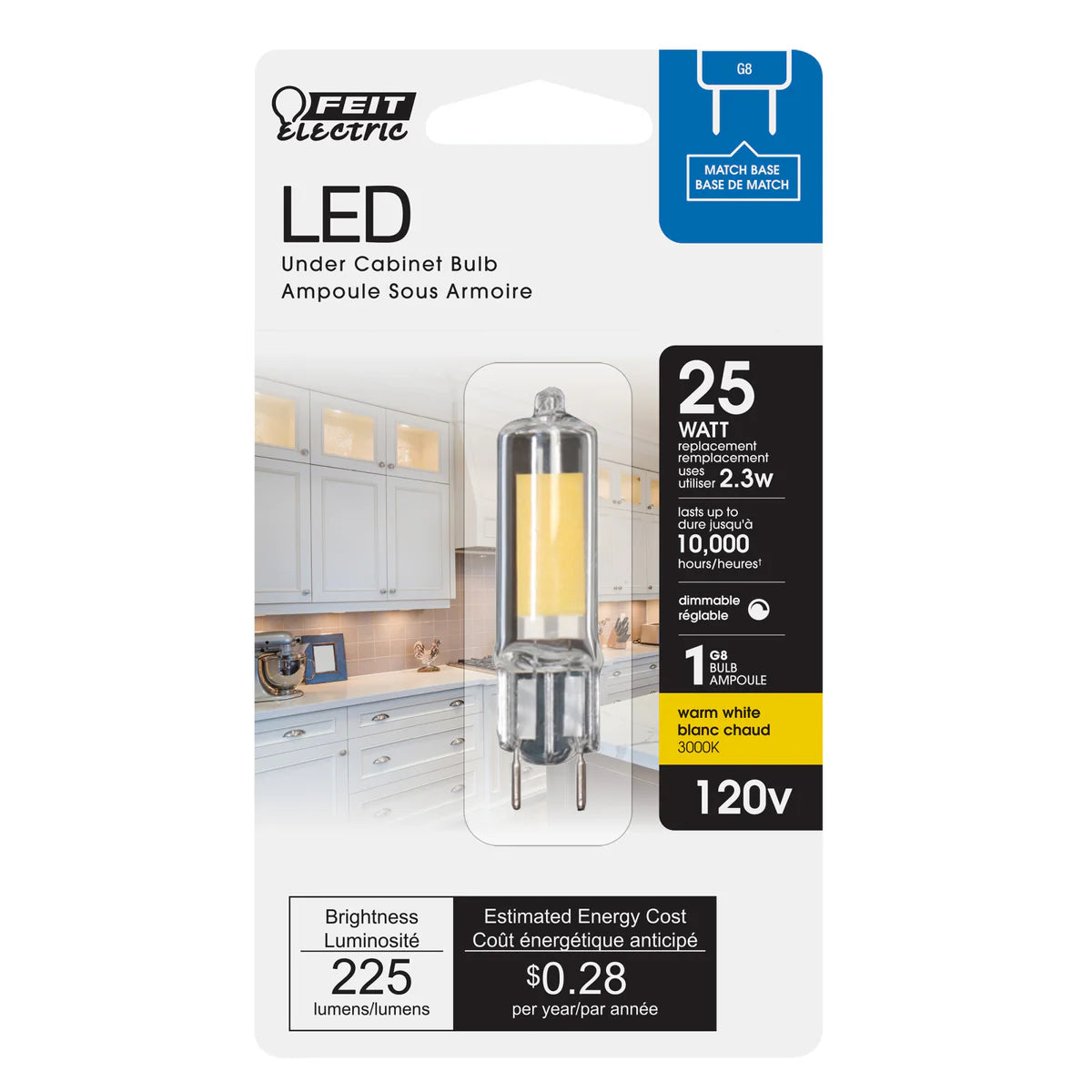 Feit LED 2.3W G8 120V (25W Equiv) 3000K (6 Pack) 61831-FETc