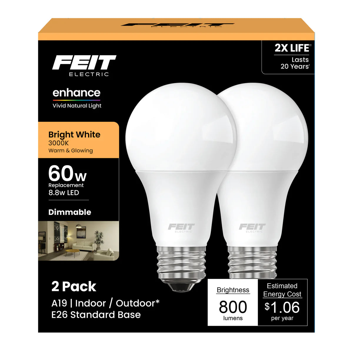 LED 8.8W A19 DIM 930 (4 2Packs) 61659-FETc