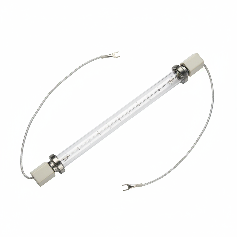 Tubular Halogen Lamp with Ceramic Caps on White Background