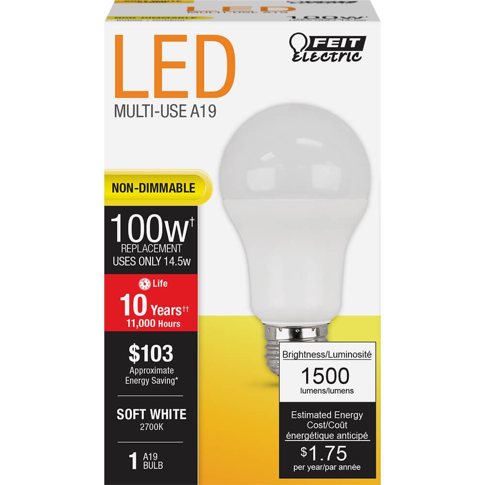 LED 4.5W A19 11000hr 1500 Lumen 2700K (6 Pack) 61757-FETc