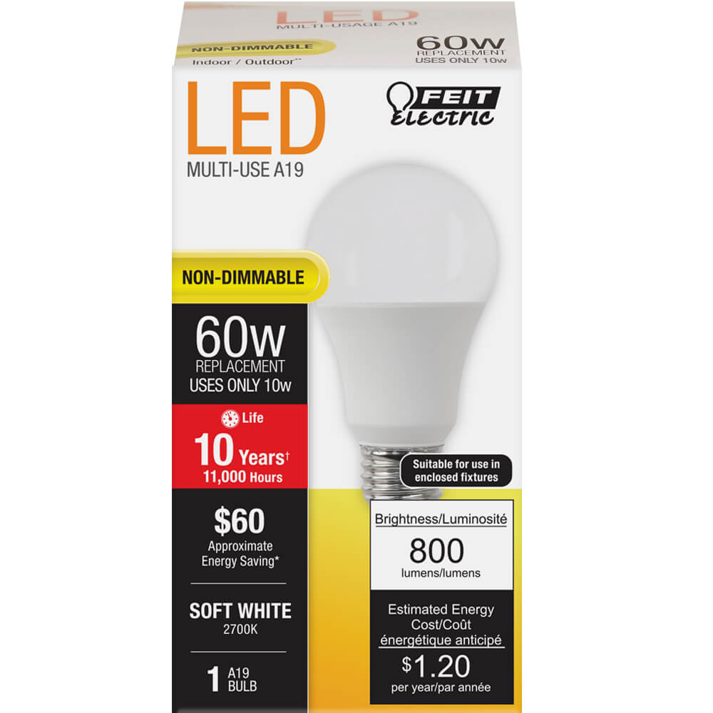 10W (60W Equivalent) A19 LED 11000hr 27K 800 Lumen (6 Pack) 64702-FETc