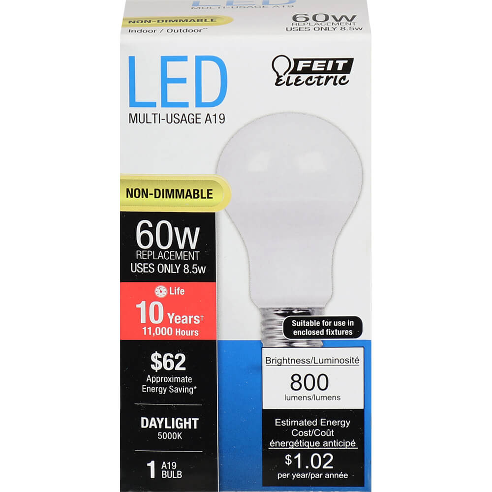 8.5W LED A19 (60W Equivalent) 11000hr 50K 800 Lumen (6 Pack) 64706-FETc