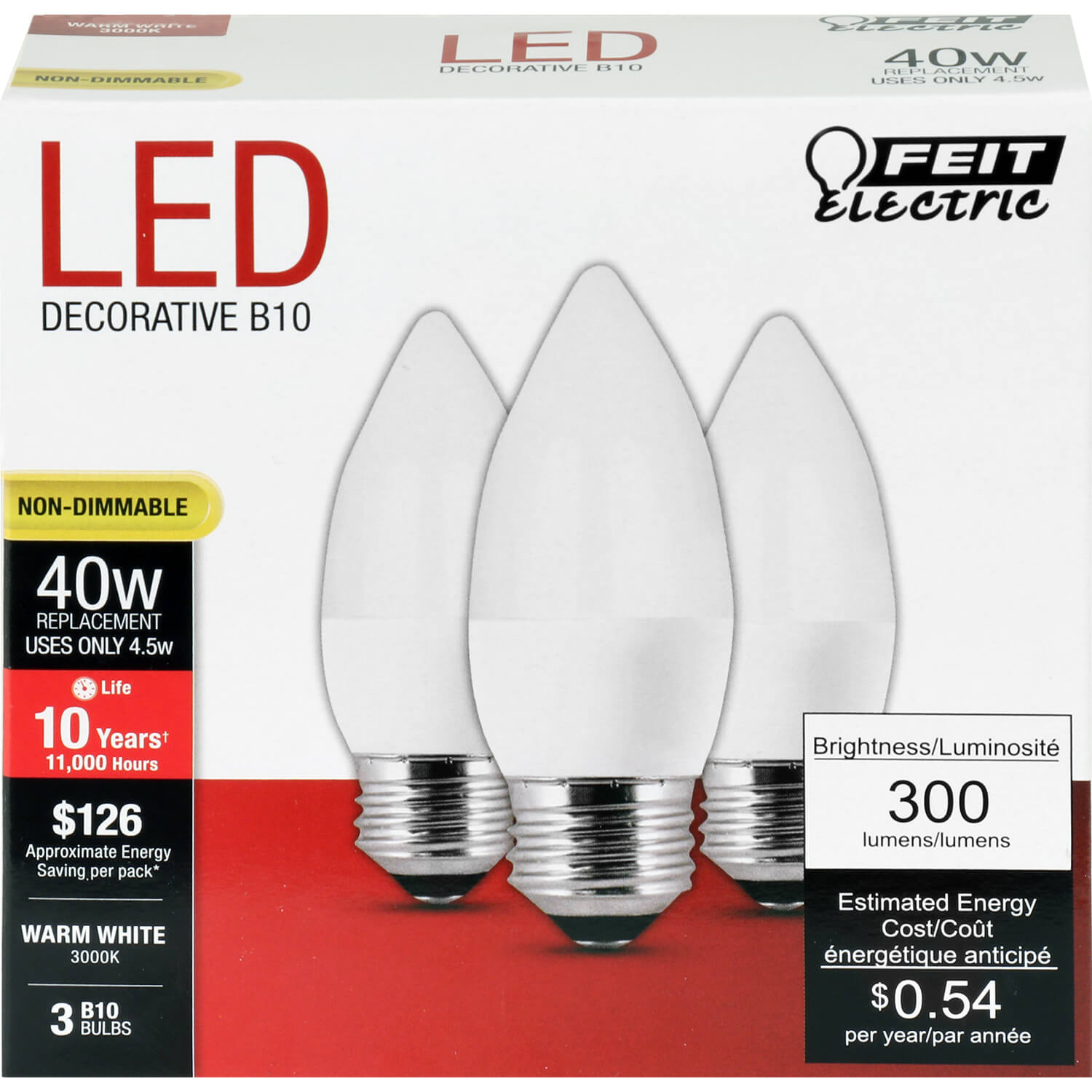 4.5W LED (40W Equiv) 11000hr 27K Frost Torpedo Candelabra Base (Case of 6 3-Packs) 64716-FETc